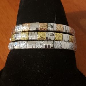 Stainless bangles w/gold, silver, rose gold decor